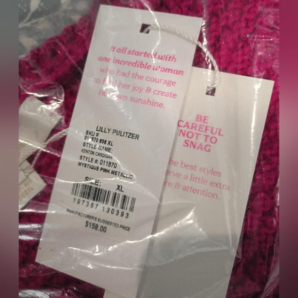 Lilly Pulitzer Kenton Pink Metallic Women's Cardigan Size XL New - Picture 8 of 8